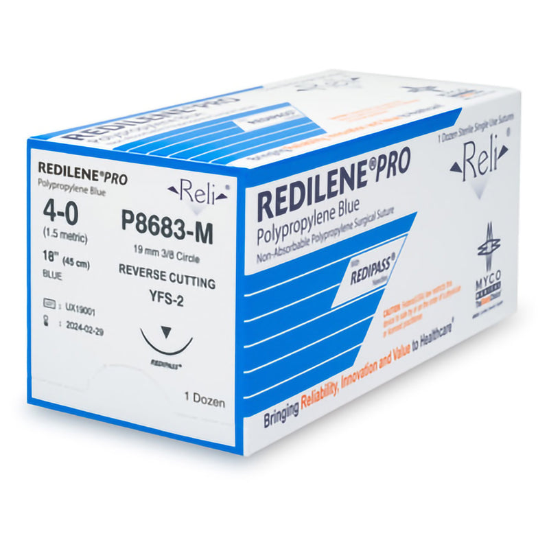 Nonabsorbable Suture with Needle Reli Redilene Polypropylene MFS-2 3/8 Circle Reverse Cutting Needle Size 4 - 0 Monofilament