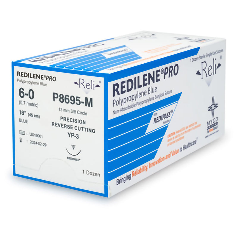 Nonabsorbable Suture with Needle Reli Redilene Polypropylene MP-3 3/8 Circle Precision Reverse Cutting Needle Size 6 - 0 Monofilament