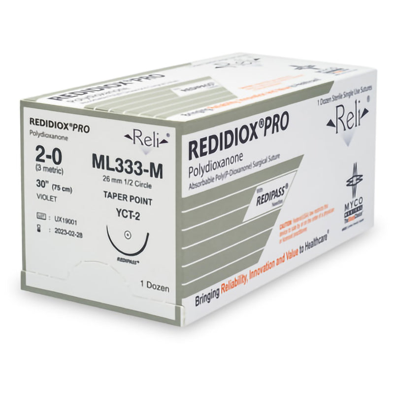 Absorbable Suture with Needle Reli Polydioxanone MC 1/2 Circle Taper Point Needle Size 2 - 0 Monofilament