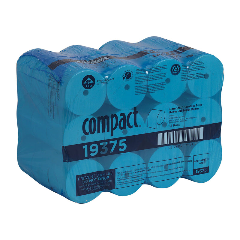 Toilet Tissue Compact White 2-Ply Standard Size Coreless Roll 1000 Sheets 3-4/5 X 4-1/20 Inch
