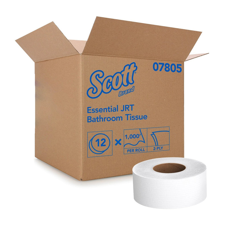 Toilet Tissue Scott Essential JRT White 2-Ply Jumbo Size Cored Roll Continuous Sheet 3-11/20 Inch X 1000 Foot