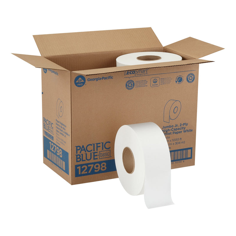 Toilet Tissue Pacific Blue Basic White 2-Ply Jumbo Size Cored Roll Continuous Sheet 3-1/5 Inch X 1000 Foot