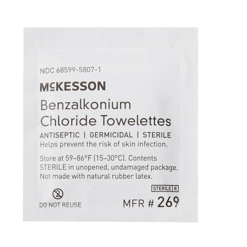 Sanitizing Skin Wipe McKesson Individual Packet BZK (Benzalkonium Chloride) Unscented 100 Count