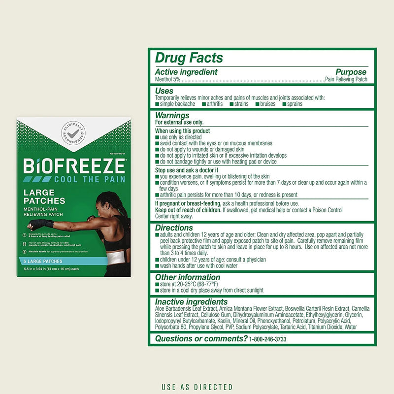 Biofreeze Topical Pain Relief 5% Strength Menthol Patch 5p/b 14672-1