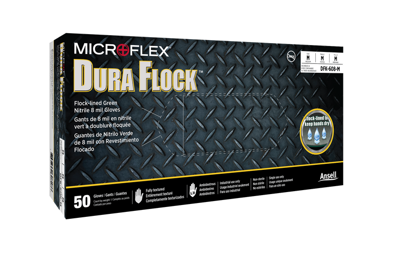 Microflex Dura Flock Flock Lined Industrial Grade Gloves DFK-608-S-1