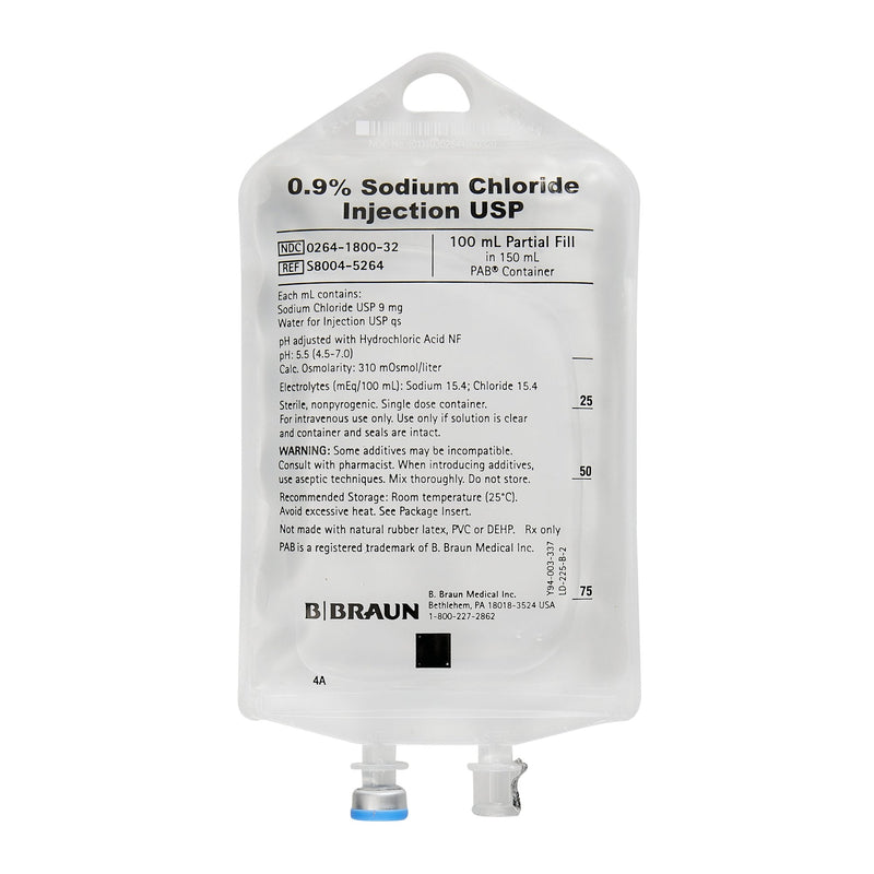 Replacement Preparation Sodium Chloride, Preservative Free 0.9% IV Solution Flexible Bag 100 mL Fill in 150 mL | B. Braun Medical | SurgiMac