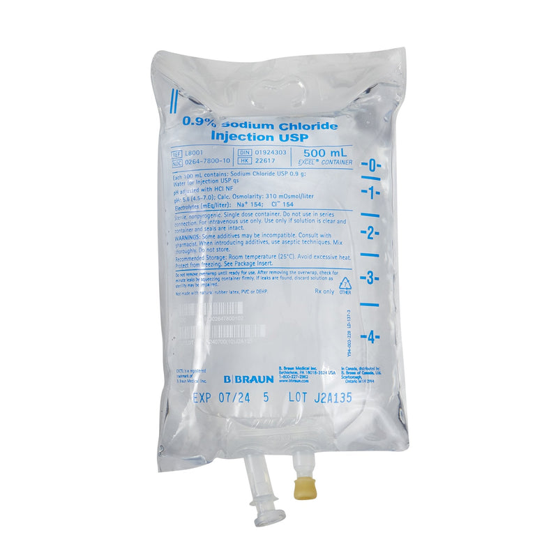 Replacement Preparation Sodium Chloride, Preservative Free 0.9% IV Solution Flexible Bag 500 mL | B. Braun Medical | SurgiMac