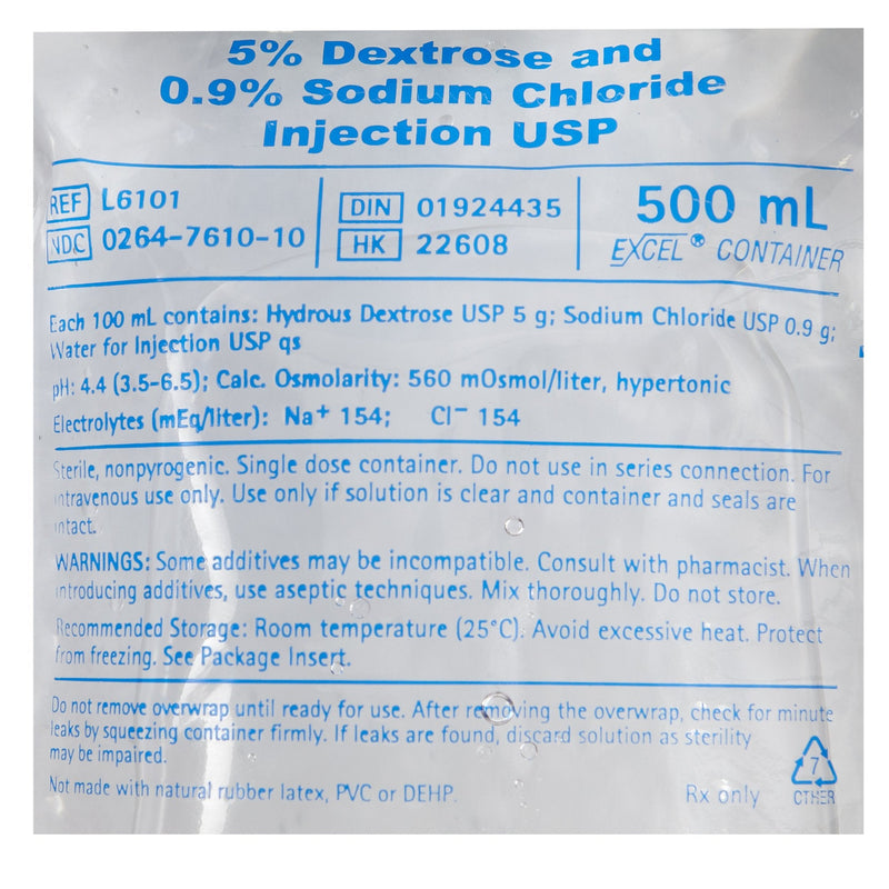 Caloric Agent Dextrose / Sodium Chloride 5% - 0.9% IV Solution Flexible Bag 500 mL | B. Braun Medical | SurgiMac