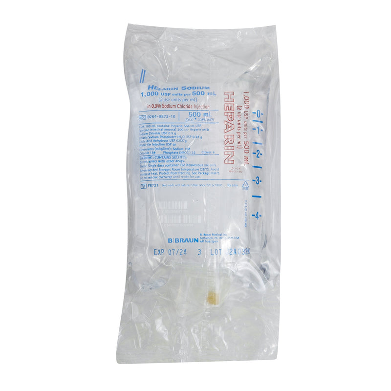 Heparin Sodium, Porcine / 0.9% Sodium Chloride, Preservative Free 2 U / mL IV Solution Flexible Bag 500 mL | B. Braun Medical | SurgiMac