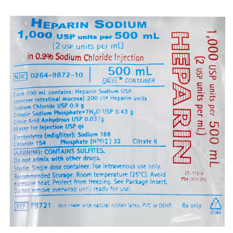 Heparin Sodium, Porcine / 0.9% Sodium Chloride, Preservative Free 2 U / mL IV Solution Flexible Bag 500 mL | B. Braun Medical | SurgiMac