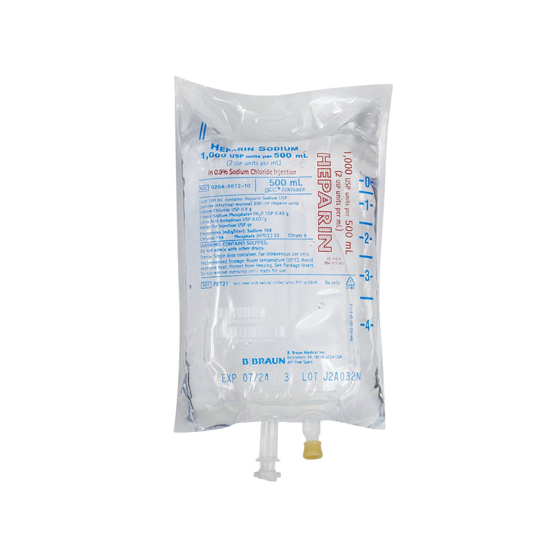 Heparin Sodium, Porcine / 0.9% Sodium Chloride, Preservative Free 2 U / mL IV Solution Flexible Bag 500 mL | B. Braun Medical | SurgiMac