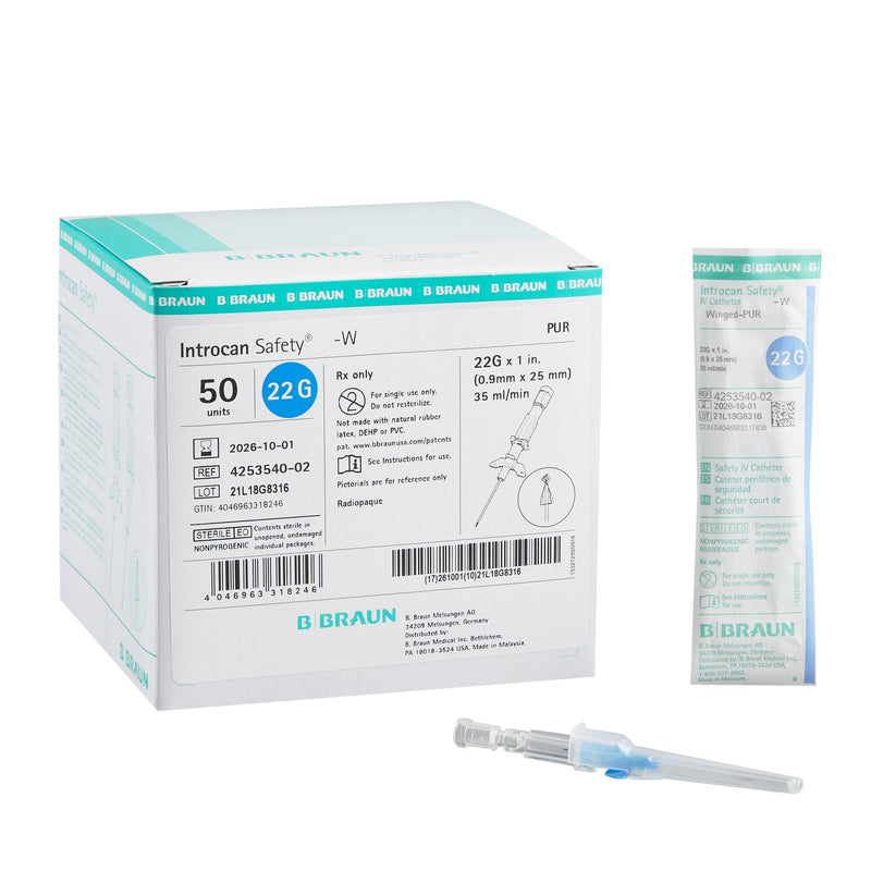 Peripheral IV Catheter Introcan Safety 22 Gauge 1 Inch Sliding Safety Needle | B. Braun Medical | SurgiMac