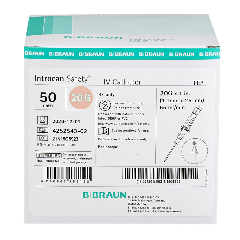 Peripheral IV Catheter Introcan Safety 20 Gauge 1 Inch Sliding Safety Needle | B. Braun Medical | SurgiMac