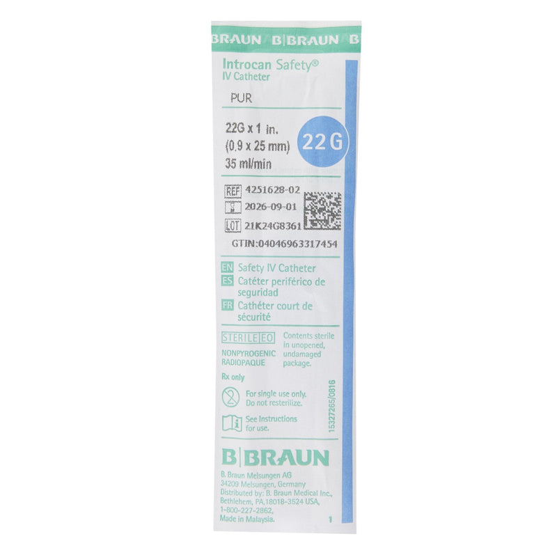 Peripheral IV Catheter Introcan Safety 22 Gauge 1 Inch Sliding Safety Needle | B. Braun Medical | SurgiMac