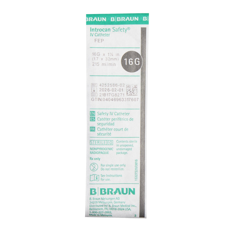 Peripheral IV Catheter Introcan Safety 16 Gauge 1.25 Inch Sliding Safety Needle | B. Braun Medical | SurgiMac