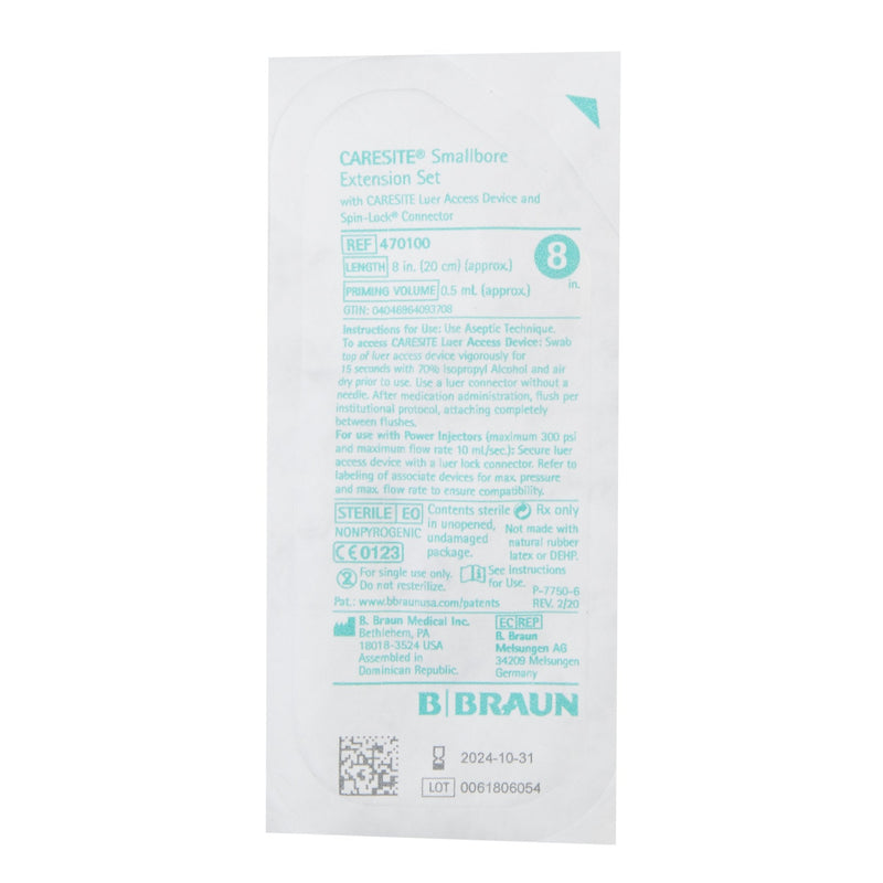 IV Extension Set Caresite Needle-Free Port Small Bore 8 Inch Tubing Without Filter Sterile | B. Braun Medical | SurgiMac