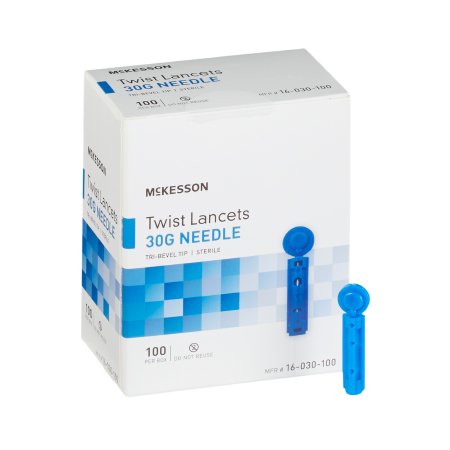 Lancet McKesson Twist Off Cap Needle 1.8 mm Depth 30 Gauge Push Button Activation