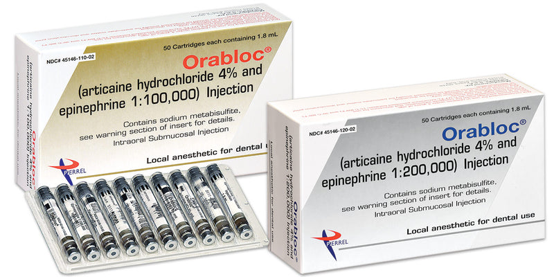 Orabloc Articaine HCl 4% with Epinephrine 1:100,000 Injection Cartridges, 1.8 mL 50/Pk
