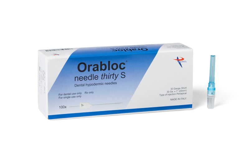Orabloc Plastic Hub Periapical Dental Needle, 30G Short, Blue, 100/bx.