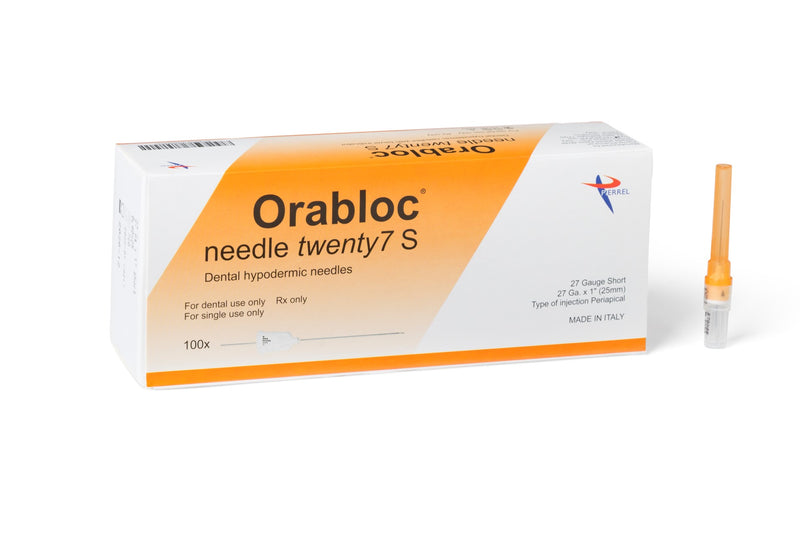 Orabloc Plastic Hub Periapical Dental Needle, 27G Short, Orange, 100/Bx
