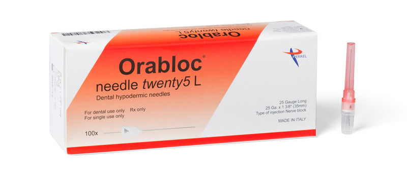 Orabloc Plastic Hub Nerve Block Dental Needle, 25G Long, Red, 100/Bx