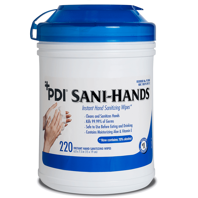 Sani-Hands Alcohol Wipes - 220, Wipes, 6" X 7.5", Large Canister