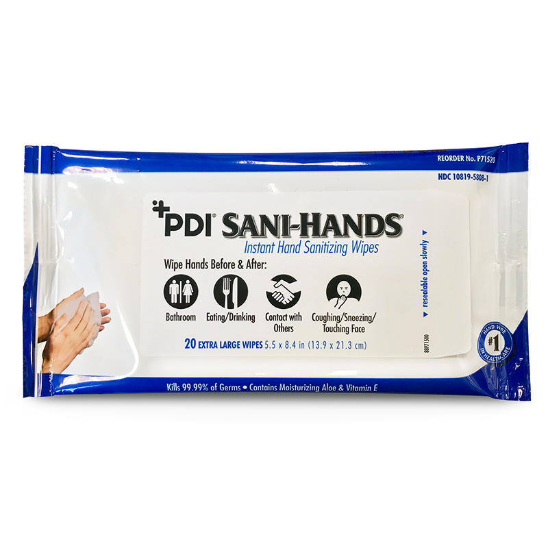 PDI Healthcare P71520 Sani-Hands Instant Hand Sanitizing Wipe, 5.5" Width, 8.4" Length