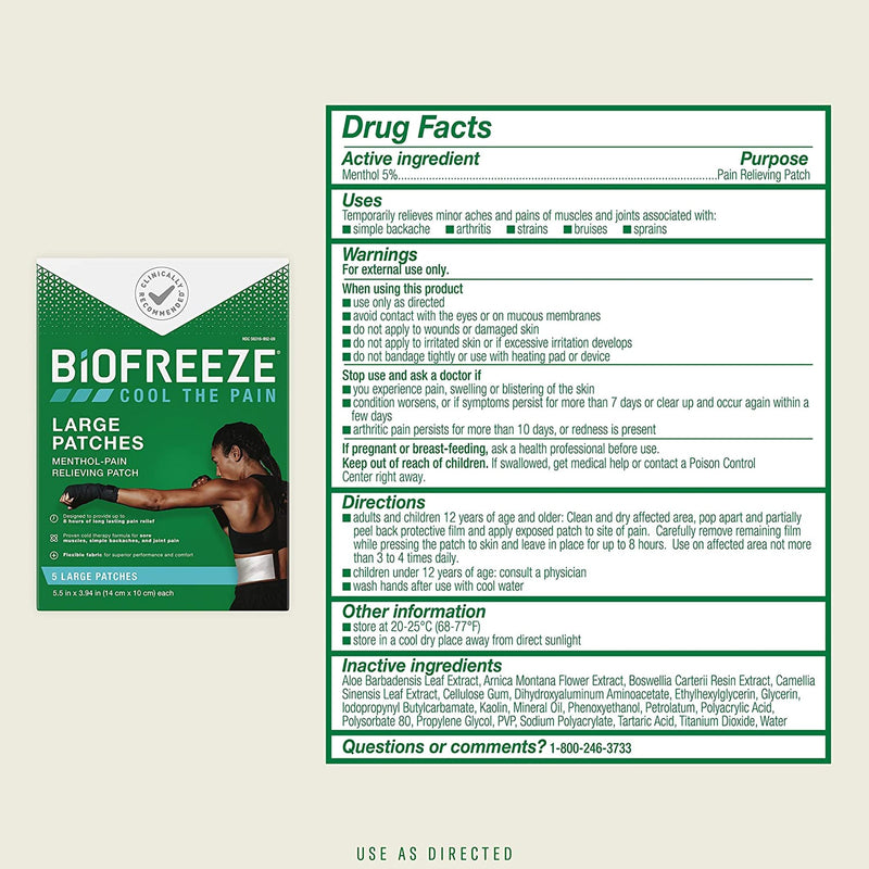 Topical Pain Relief Biofreeze® 5% Strength Menthol Patch 5 per Box