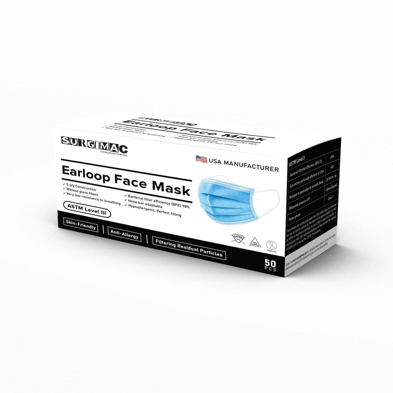 SurgiMac Dental District Medical Supply - ASTM Level 3 - BFE 99% Surgical Face Mask 50/Box 
