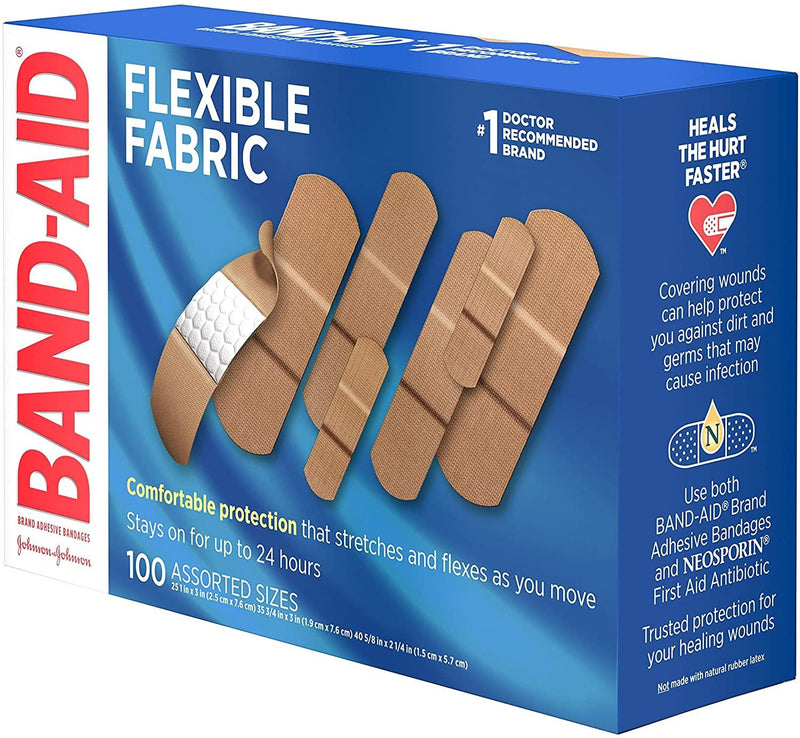 SurgiMac Dental District Medical Supply - Band-Aid Brand Flexible Fabric Adhesive Bandages for Wound Care & First Aid, Assorted Sizes, 100 ct, Beige 