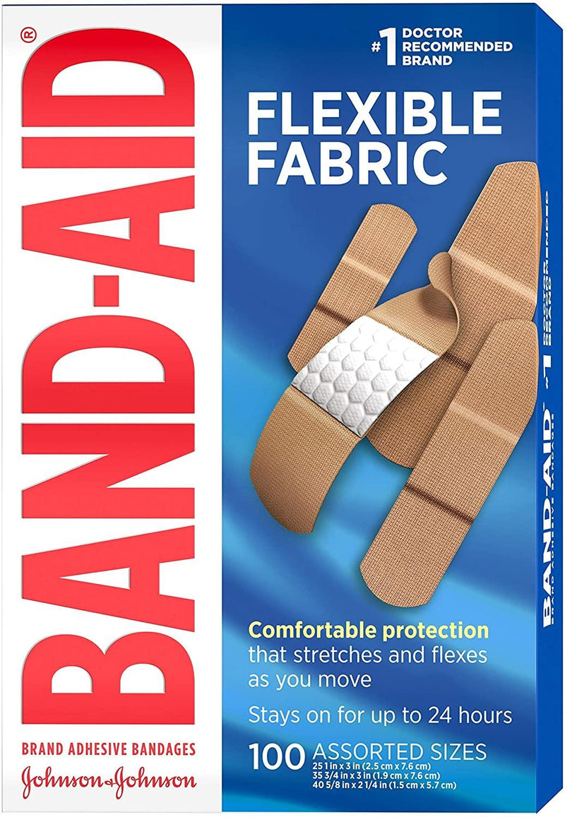 SurgiMac Dental District Medical Supply - Band-Aid Brand Flexible Fabric Adhesive Bandages for Wound Care & First Aid, Assorted Sizes, 100 ct, Beige 