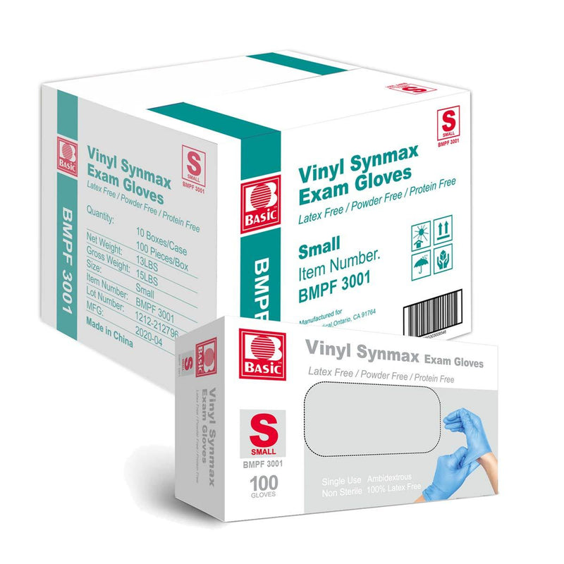 SurgiMac Dental District Medical Supply - BASIC Medical Synmax Vinyl Exam Gloves - Latex-Free & Powder-Free 