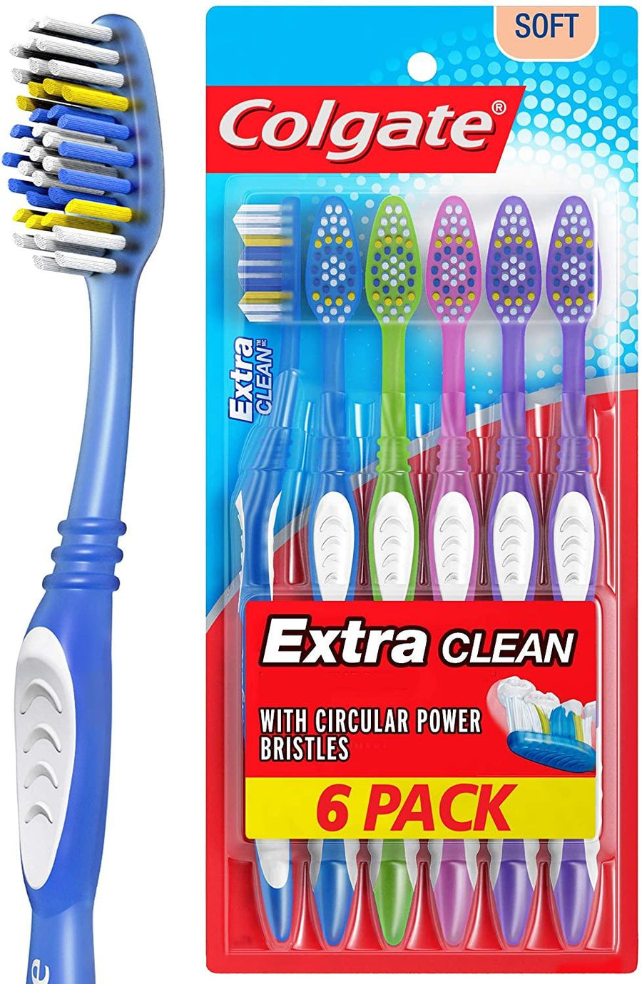 Colgate 100g 6本セット　お得！ Colgate Extra Clean Toothbrush, Full Head, Soft - 6 Count