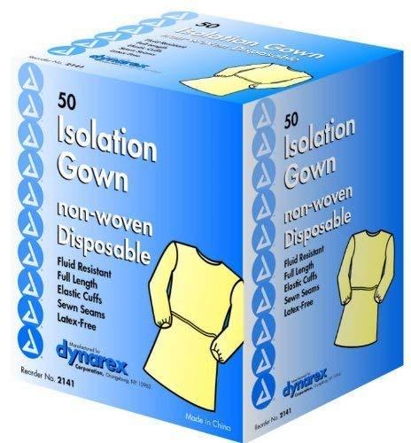 SurgiMac Dental District Medical Supply - Dynarex Isolation Gown Fluid Resistant Universal, Yellow 50 pack 