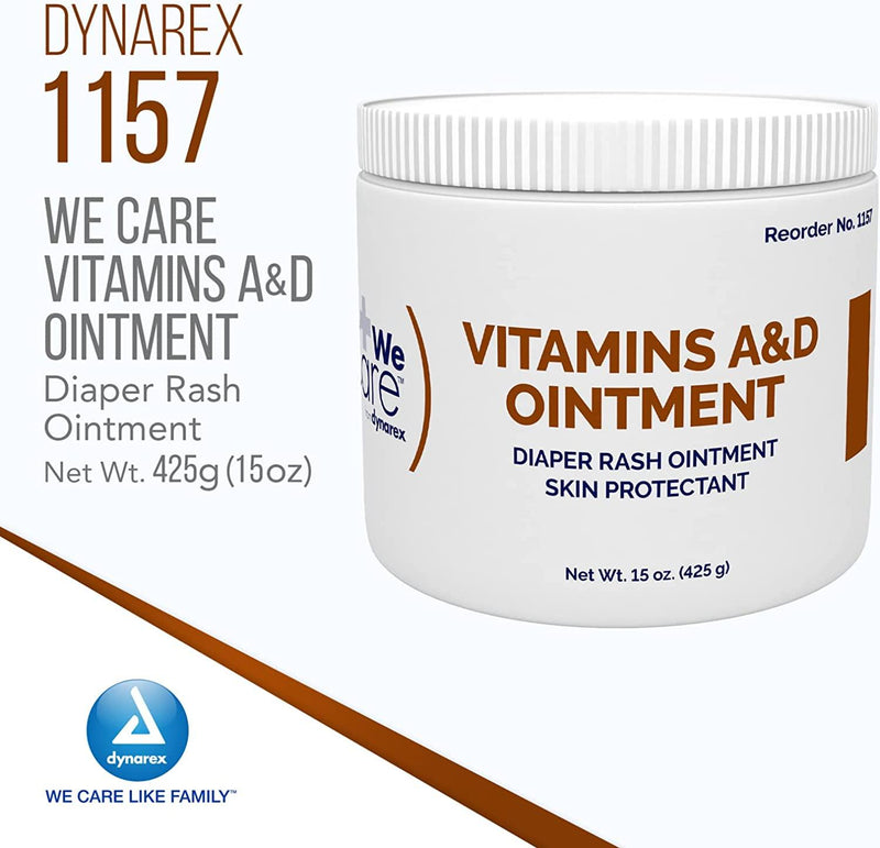 SurgiMac Dental District Medical Supply - Dynarex Vitamins A & D Ointment, Ointment with Vitamin A and Vitamin D Helps Prevent & Treat Skin Irritation, Diaper Rash, White, 12 – 15 oz Jars of Dynarex Vitamins A & D Ointment 