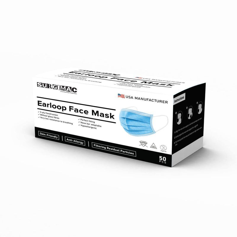 SurgiMac Dental District Medical Supply - Earloop Particulate Face Mask 50/Box - Disposable Single Use - level 1 