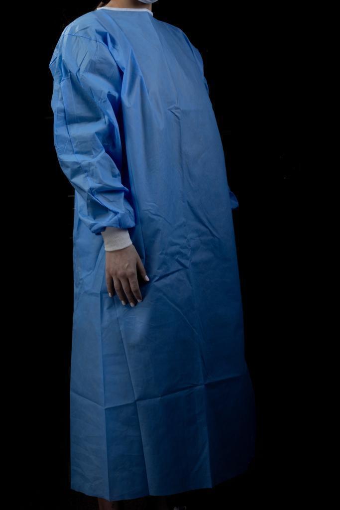 SurgiMac Dental District Medical Supply - Gowns - Dental Medical Latex Free Disposable Isolation Gowns Knit Cuff Non Woven | Fluid Resistant (30 Gowns/5 Packs, Blue) 