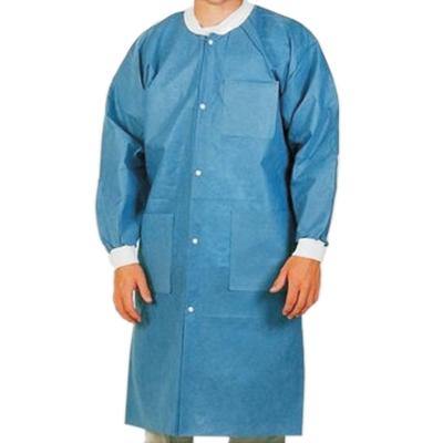 SurgiMac Dental District Medical Supply - High Performance SMS Disposable Blue Lab Coat With Knit Cuffs and Collar - Pack of 10 