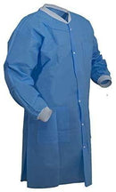 SurgiMac Dental District Medical Supply - High Performance SMS Disposable Blue Lab Coat With Knit Cuffs and Collar - Pack of 10 