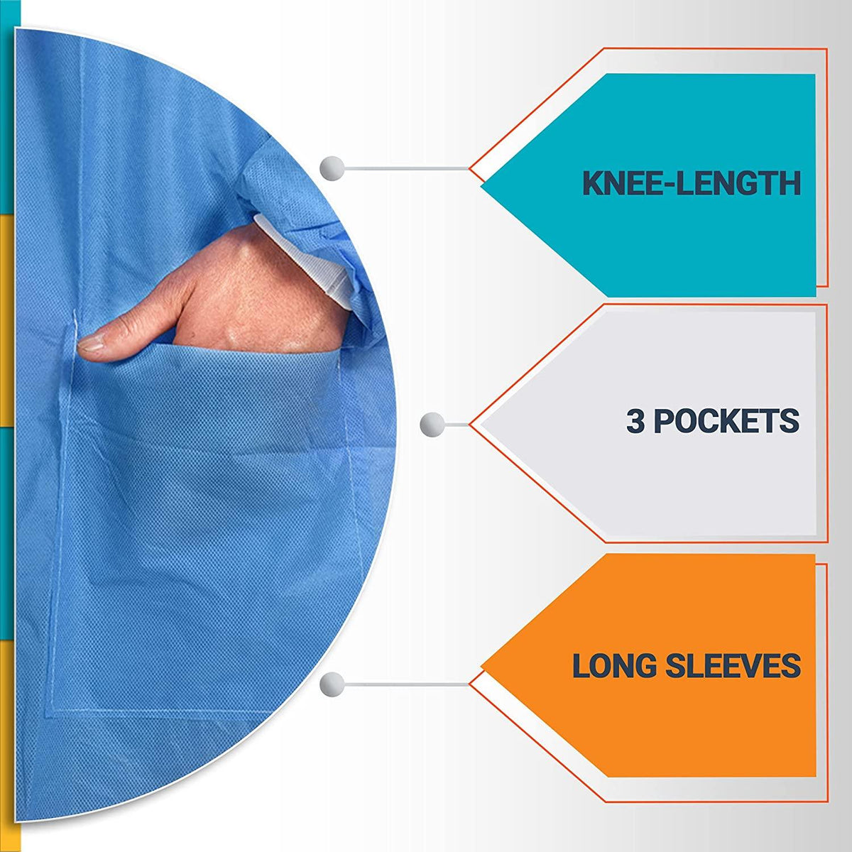 Prime Touch Disposable Lab Coats / Gowns - 10 Pack, 3 Pockets, Blue, S To XL