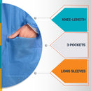 SurgiMac Dental District Medical Supply - High Performance SMS Disposable Blue Lab Coat With Knit Cuffs and Collar - Pack of 10 