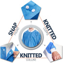 SurgiMac Dental District Medical Supply - High Performance SMS Disposable Blue Lab Coat With Knit Cuffs and Collar - Pack of 10 