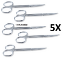 SurgiMac Dental District Medical Supply - Iris Micro Dissecting Dental Lab Sharp Scissors, 4.5" (11.43cm) Fine Point Curved, Stainless Steel (Set of 5) 