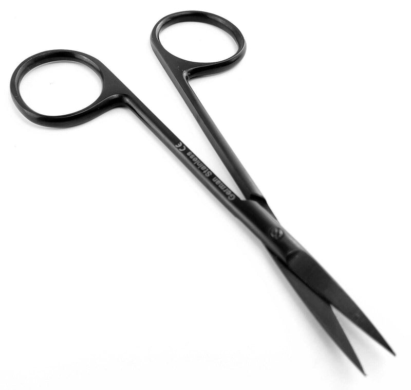 2-Pack Iris Scissors – 4.5” Curved & Straight, Full Black Finish, Surgical Dental Grade By TM