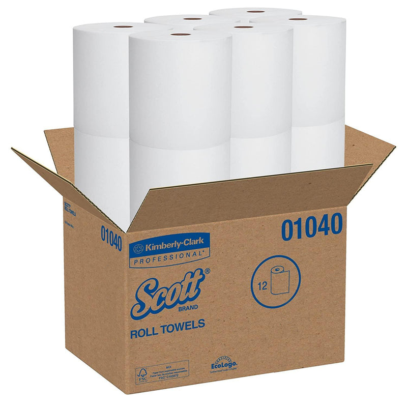 SurgiMac Dental District Medical Supply - Kimberly-Clark 01040 Scott Hard Roll Paper Towel, 1 Ply, 8" Width x 800' Length, 1.5" Core Size, White (Case of 12) 