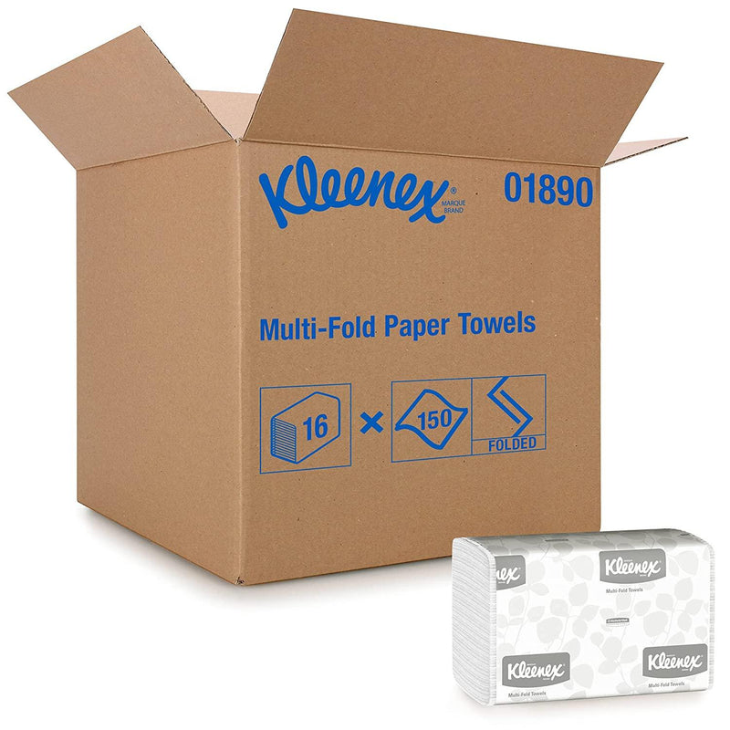 SurgiMac Dental District Medical Supply - Kleenex Multifold Paper Towels (01890), White, 16 Packs / Case, 150 Tri Fold Paper Towels / Pack, 2,400 Towels / Case 
