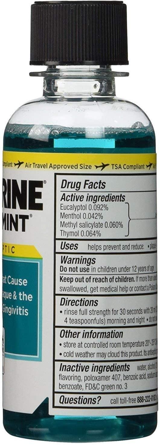 SurgiMac Dental District Medical Supply - Listerine Cool Mint Antiseptic Mouthwash for Bad Breath, Travel Size 3.2 oz - Pack of 12 