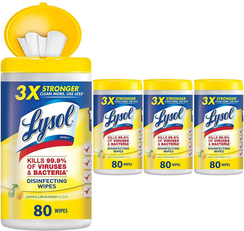 SurgiMac Dental District Medical Supply - Lysol Disinfecting Wipes, Lemon & Lime Blossom, 80ct (4 Pack) 