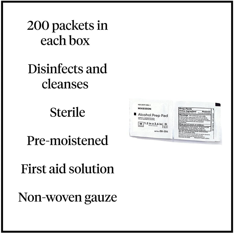 SurgiMac Dental District Medical Supply - McKesson Sterile 70% Isopropyl Alcohol Prep Pads - Individually-Wrapped Packets, Medium 