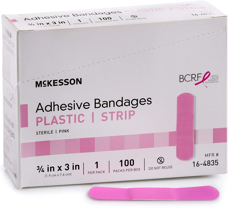 SurgiMac Dental District Medical Supply - McKesson Sterile Adhesive Plastic Bandages, Pink, Plastic, 0.75 x 3 inches, 100 Count, 1 Pack 